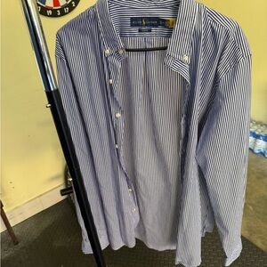 Ralph Lauren Men's White and Blue Striped Shirt
